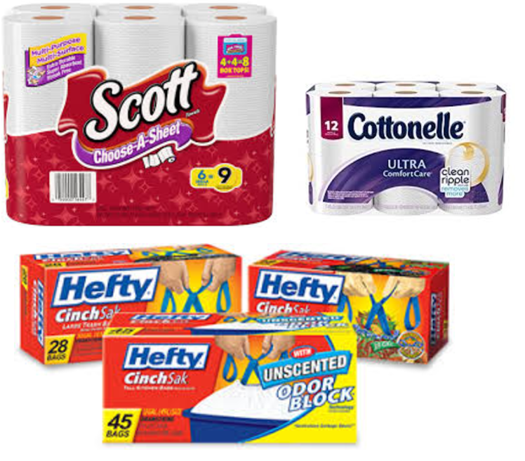 Dollar General Cottonelle Toilet Paper, Scott Paper Towel, & Hefty